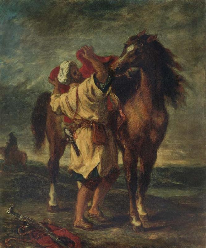 Eugene Delacroix Arab Sadding His Horse Norge oil painting art
